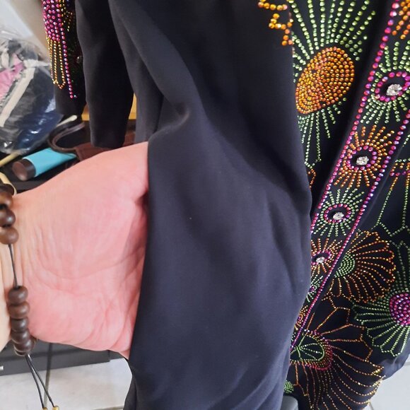 NEXX New York Life Size 48 Women's Black Rhinestone Dress Half Sleeve - Picture 13 of 16